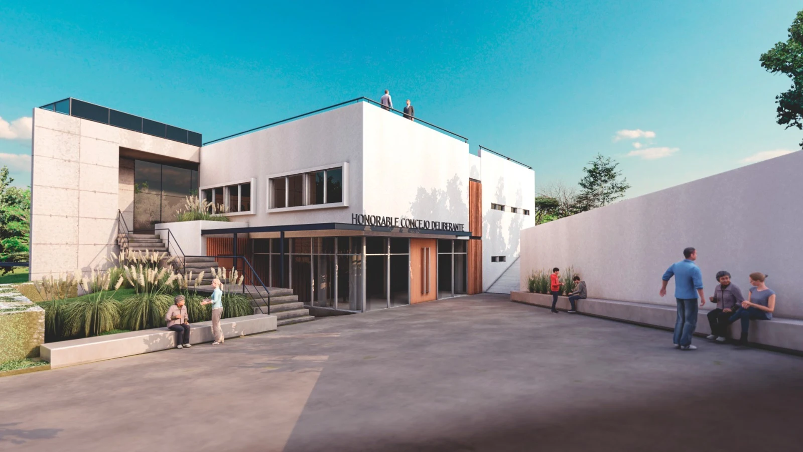 Render de la entrada a la nueva sede del HCD